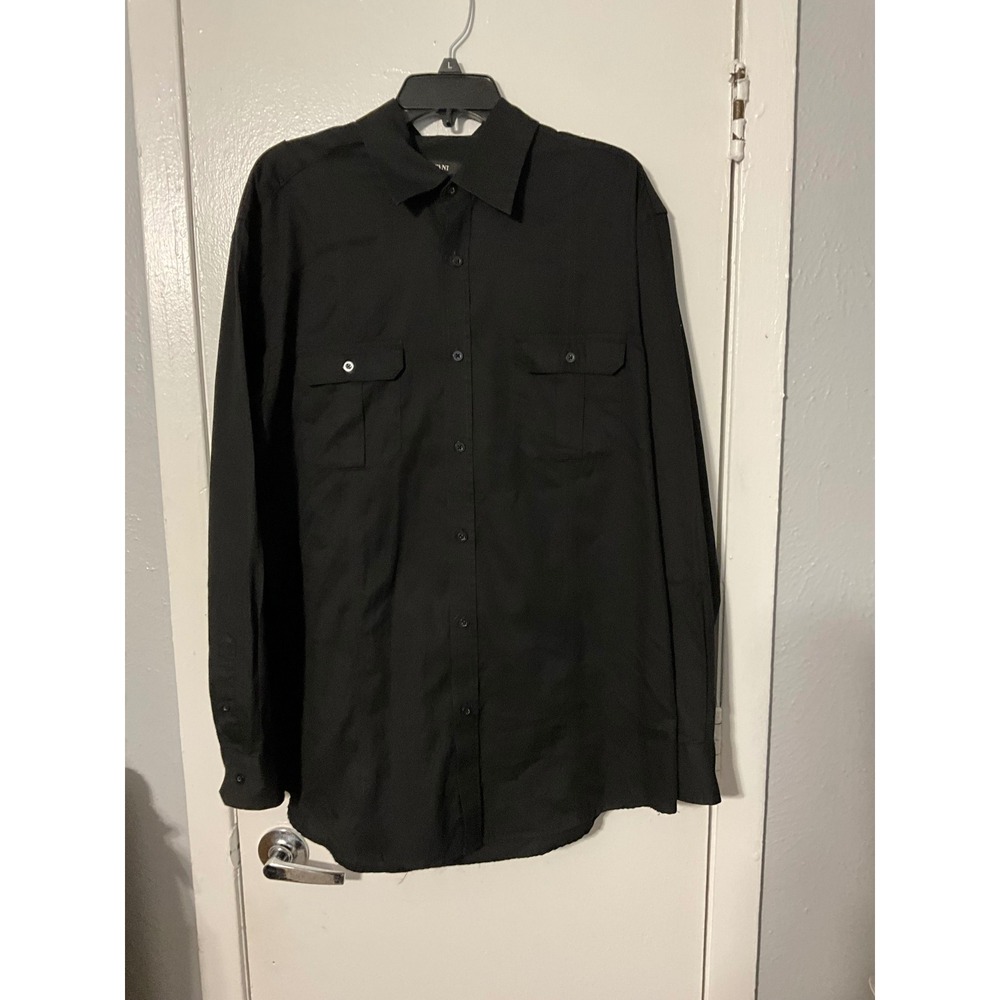 Alfani Mens XL Black Long Sleeve Button Down Shirt Dual Chest Pockets Cotton